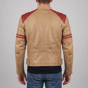 Men's Tan and Red Leather Biker Jacket — Holtby