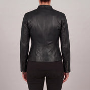 Women's Black Leather Cafe Racer Jacket — Clawson