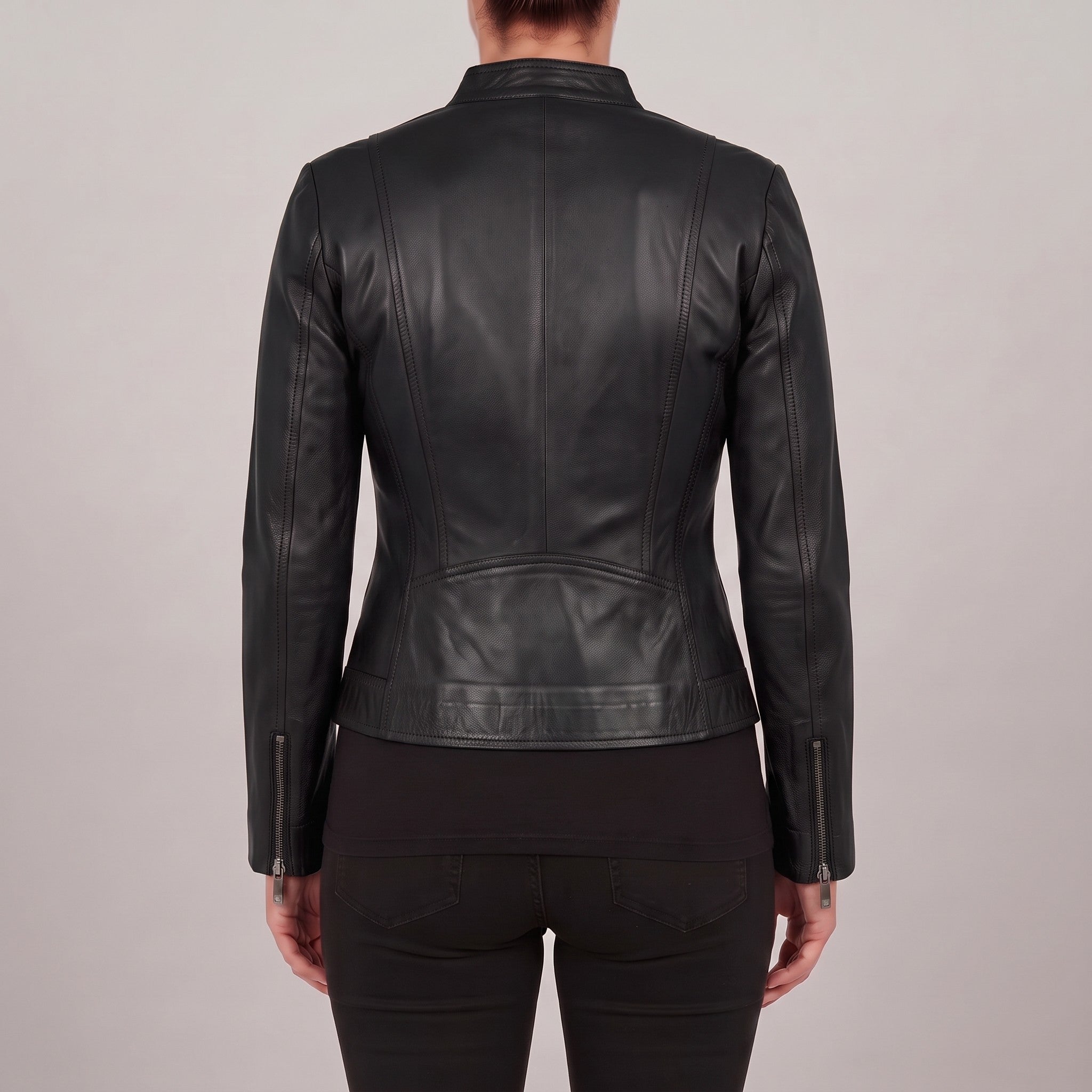 Women's Black Leather Cafe Racer Jacket — Clawson