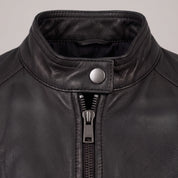Women's Black Leather Cafe Racer Jacket — Clawson
