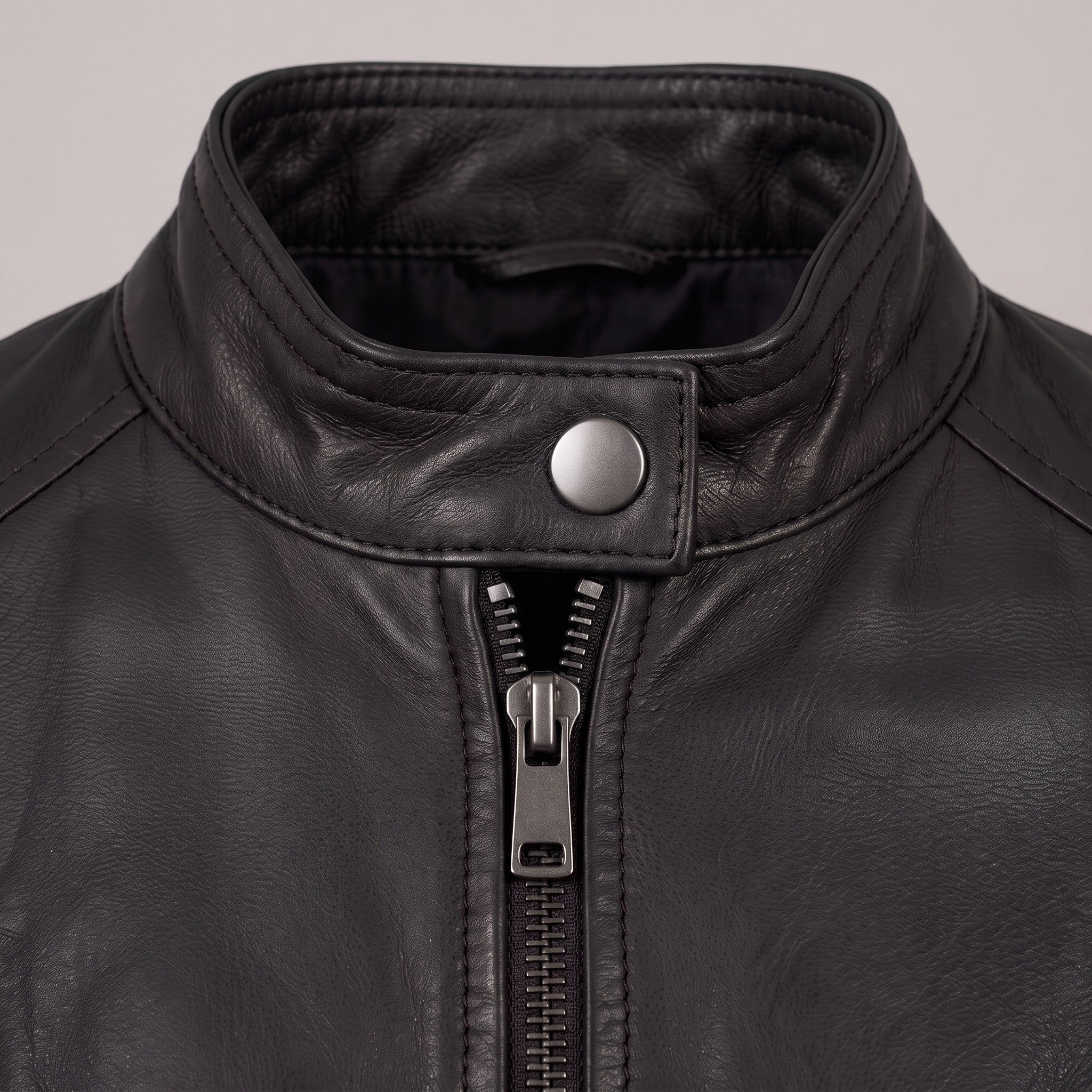 Women's Black Leather Cafe Racer Jacket — Clawson