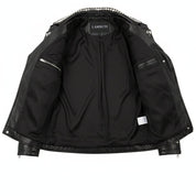 Men's Black Studded Leather Biker Jacket — Tufton