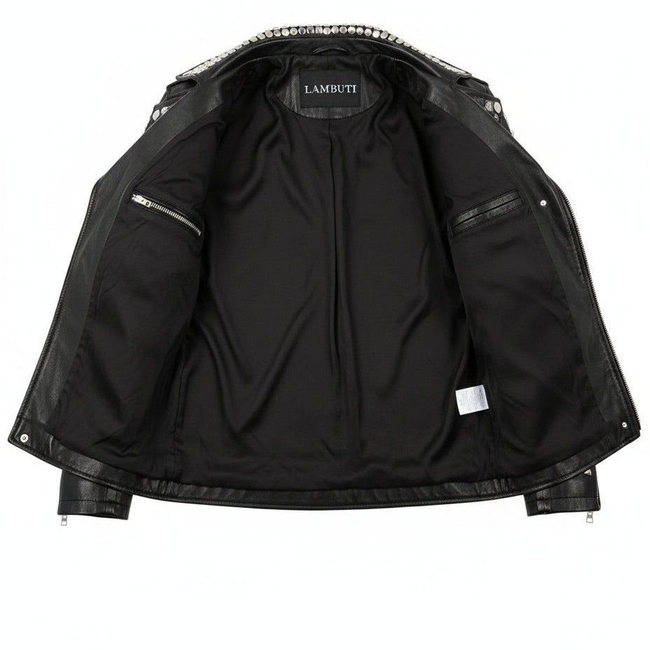 Men's Black Studded Leather Biker Jacket — Tufton