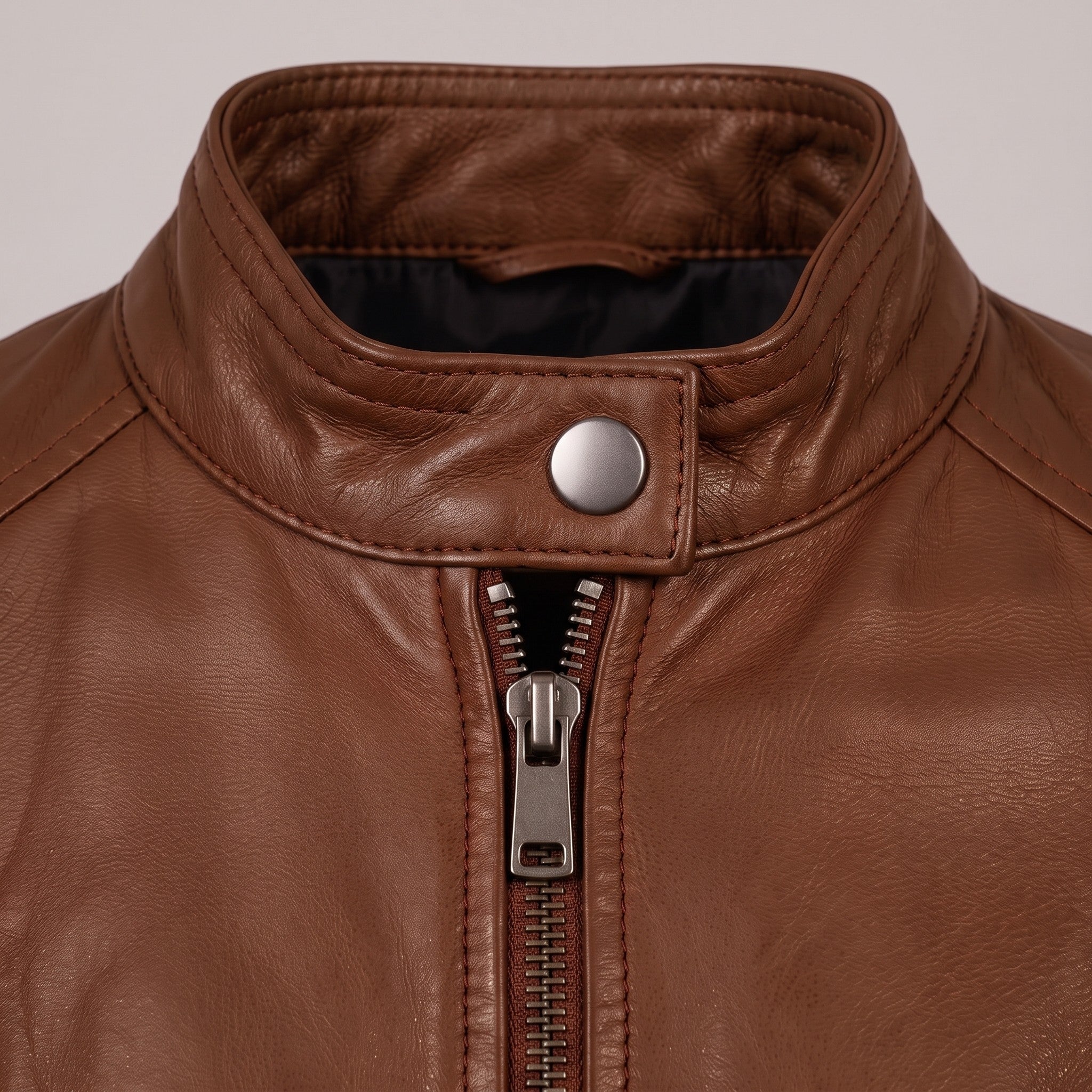 Women's Brown Leather Cafe Racer Jacket — Clawson
