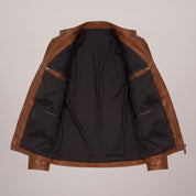 Women's Brown Leather Cafe Racer Jacket — Clawson