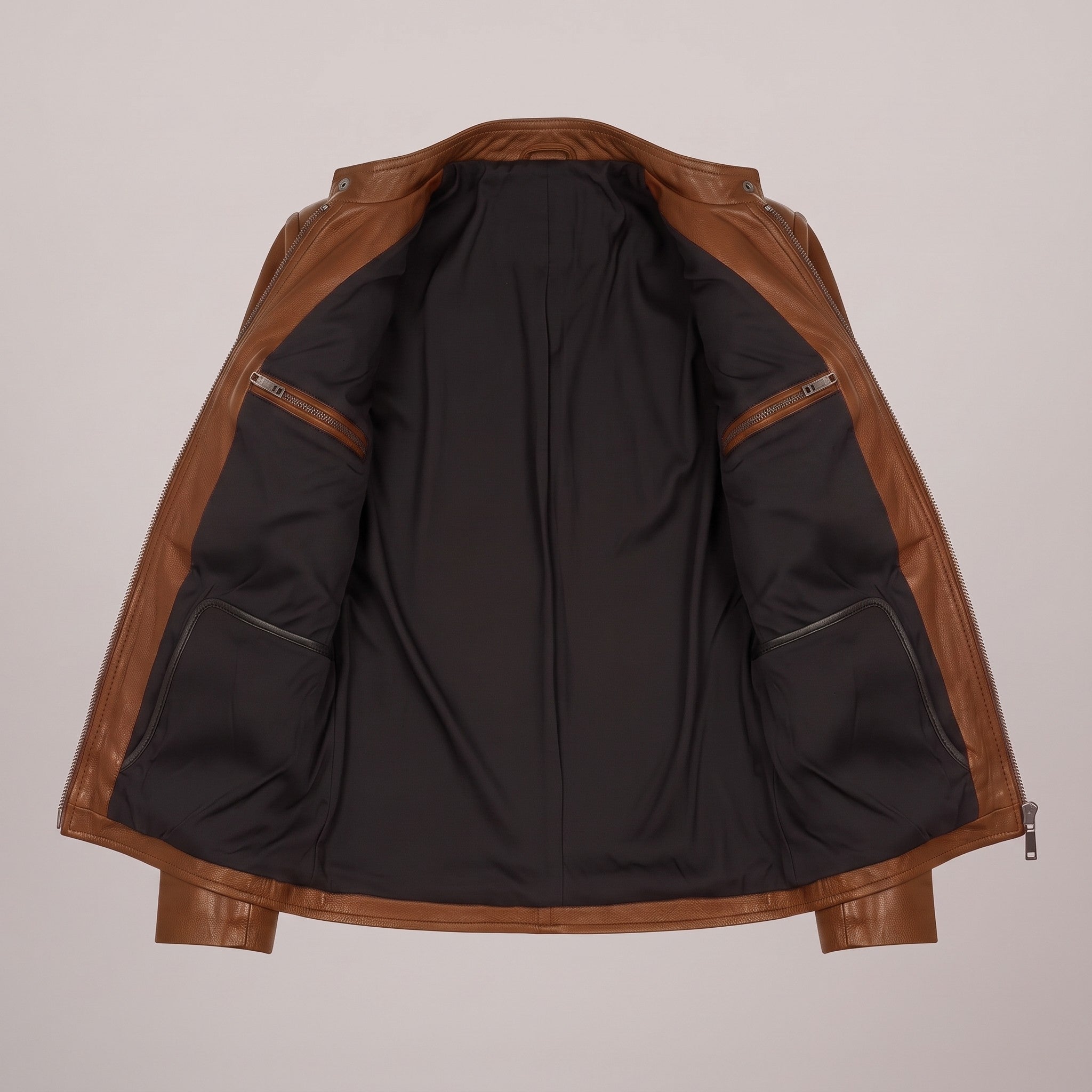 Women's Brown Leather Cafe Racer Jacket — Clawson