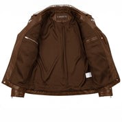 Men's Brown Studded Leather Biker Jacket — Tufton