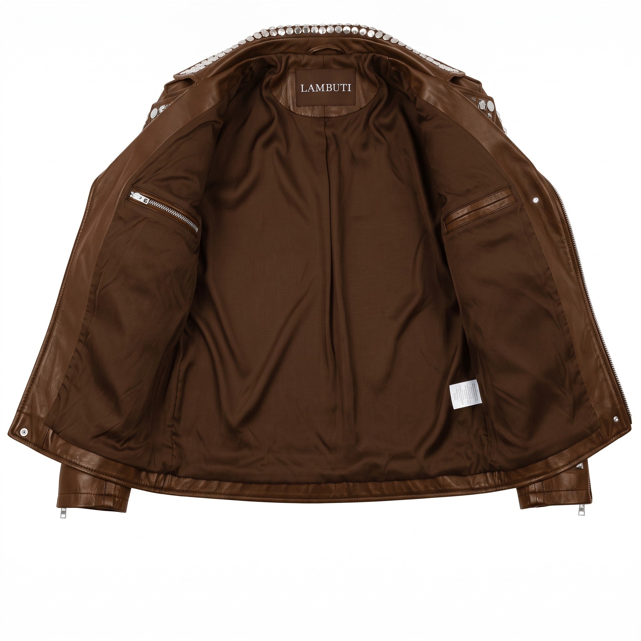 Men's Brown Studded Leather Biker Jacket — Tufton