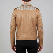 Men's Tan Studded Leather Biker Jacket — Tufton