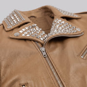 Men's Tan Studded Leather Biker Jacket — Tufton