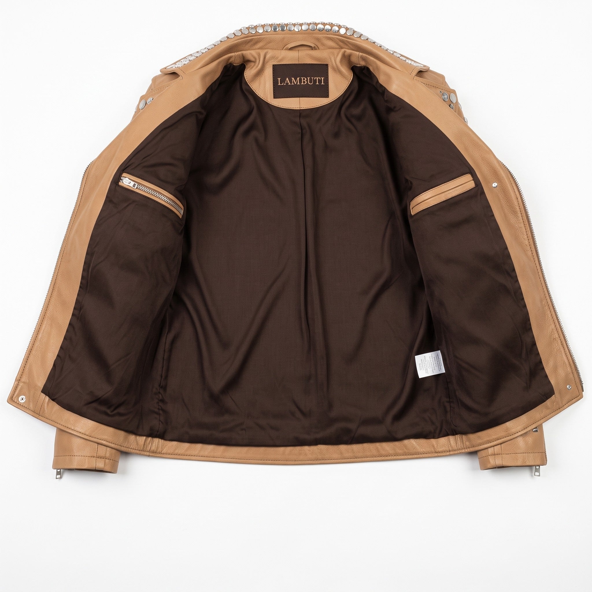 Men's Tan Studded Leather Biker Jacket — Tufton