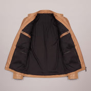 Women's Tan Leather Cafe Racer Jacket — Clawson
