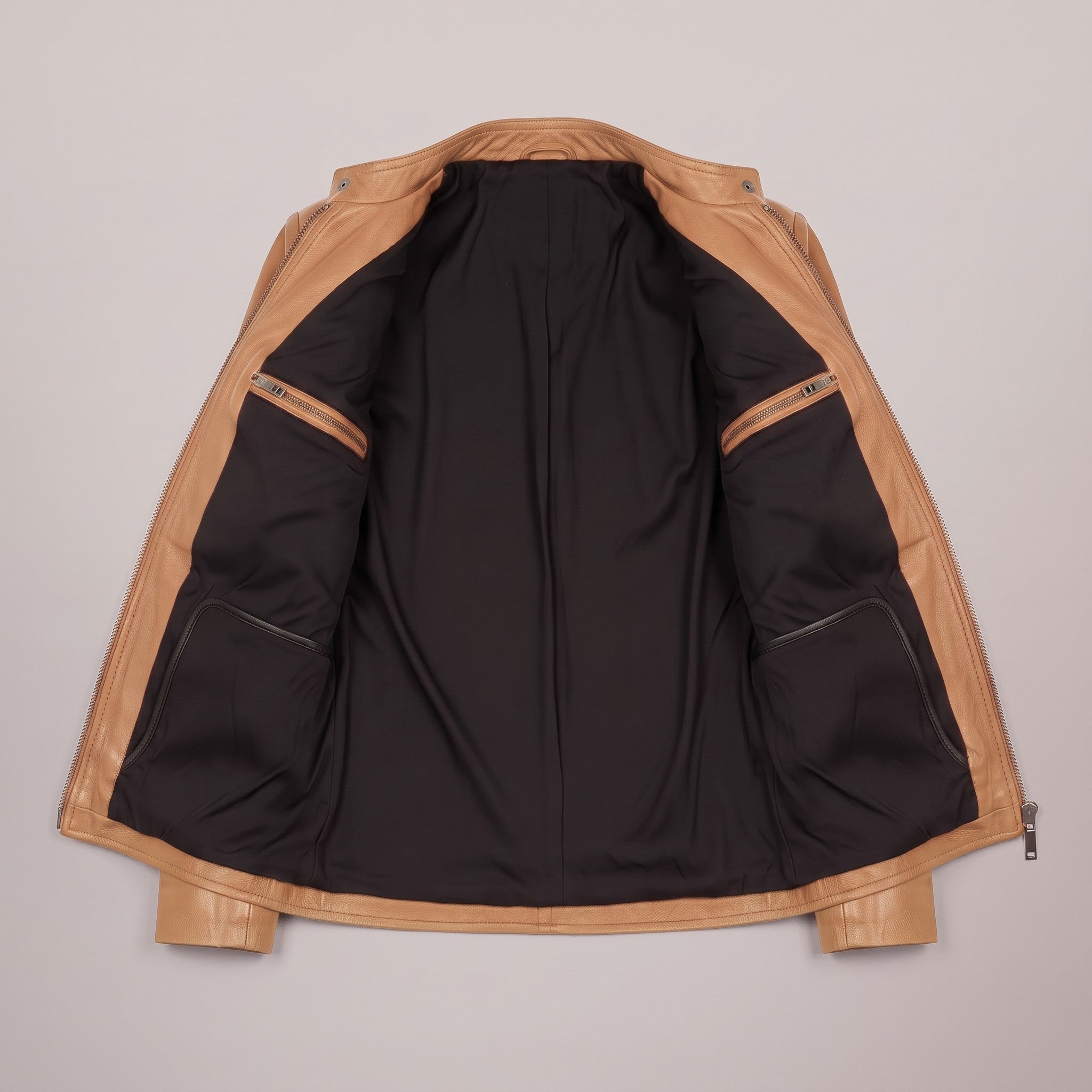 Women's Tan Leather Cafe Racer Jacket — Clawson