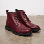 Men's Burgundy Wingtip Leather Derby Boots — Glasson
