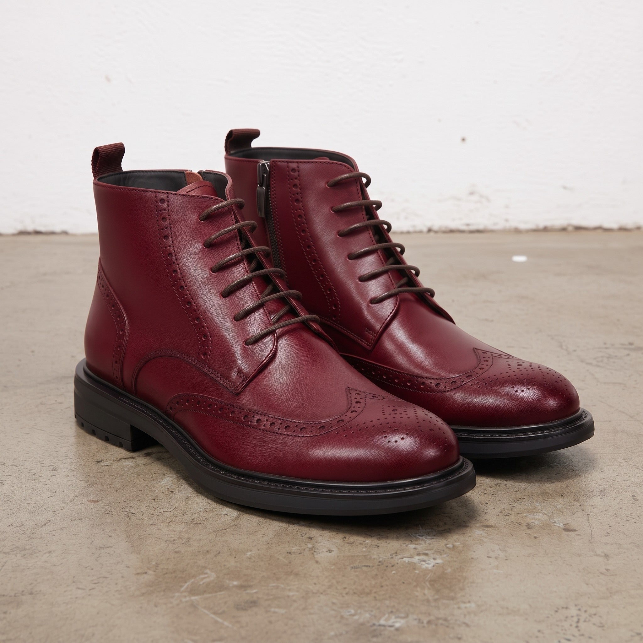 Men's Burgundy Wingtip Leather Derby Boots — Glasson