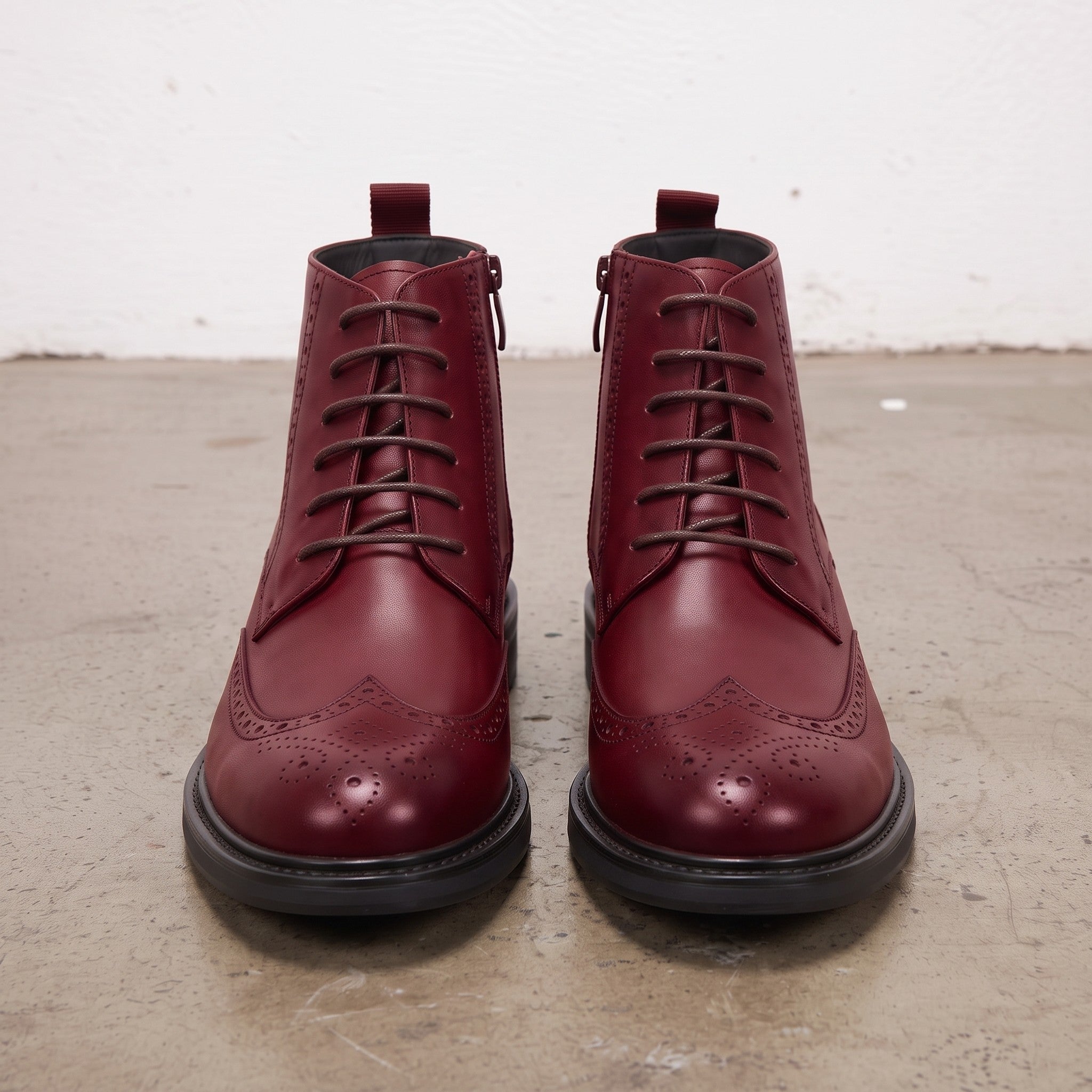 Men's Burgundy Wingtip Leather Derby Boots — Glasson