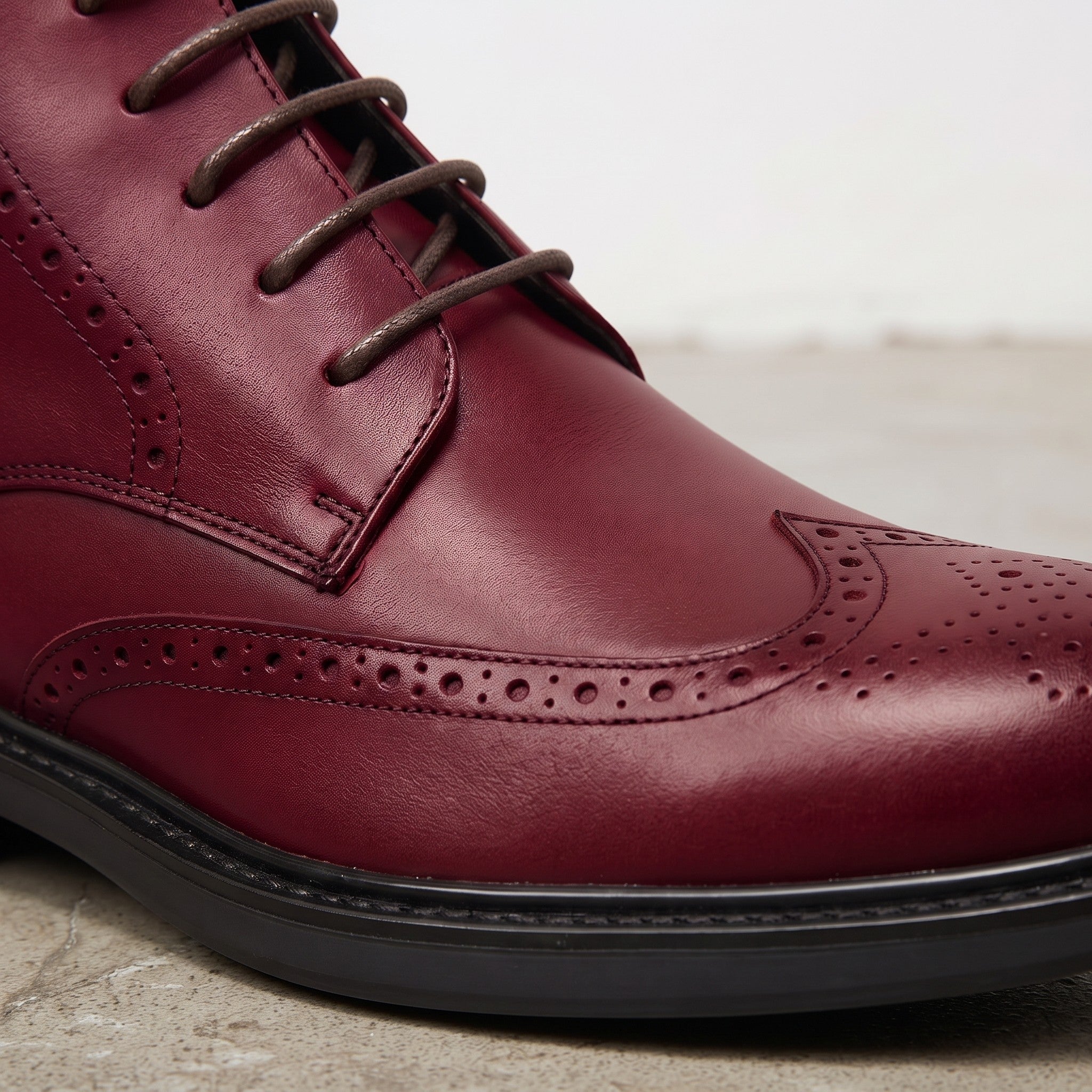 Men's Burgundy Wingtip Leather Derby Boots — Glasson