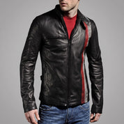 Men's Black Leather Biker Jacket — Gunston