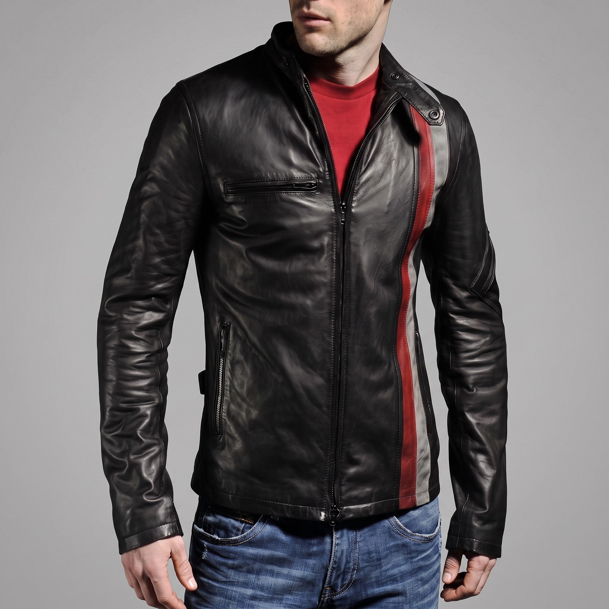 Men's Black Leather Biker Jacket — Gunston
