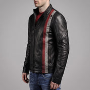 Men's Black Leather Biker Jacket — Gunston