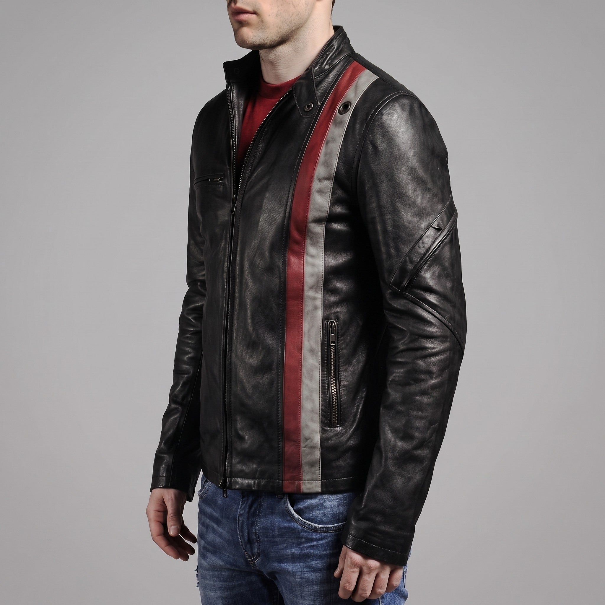 Men's Black Leather Biker Jacket — Gunston