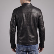 Men's Black Leather Biker Jacket — Gunston