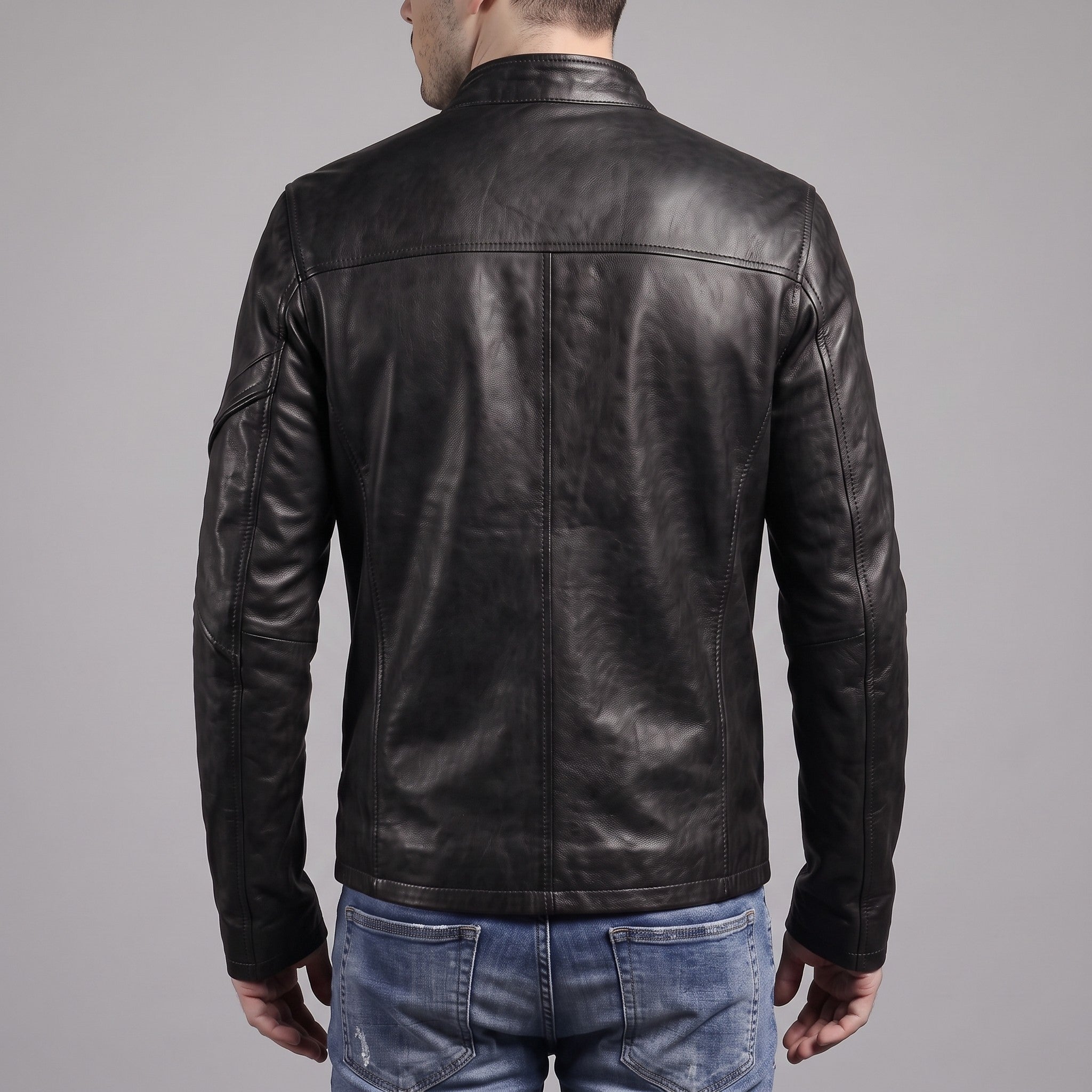 Men's Black Leather Biker Jacket — Gunston