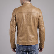 Men's Tan Leather Biker Jacket — Gunston
