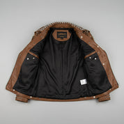 Women's Brown Studded Leather Biker Jacket — Lowton