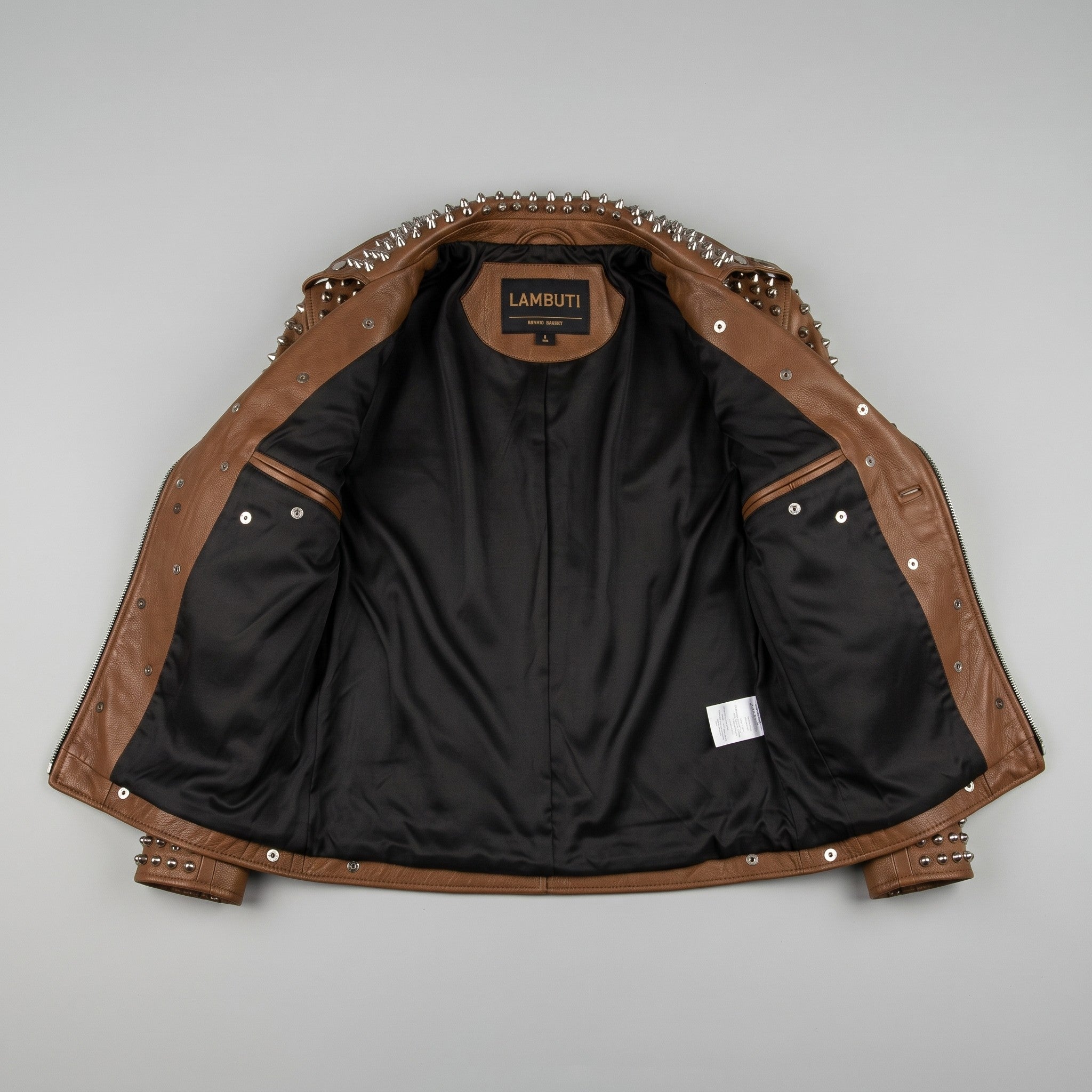 Women's Brown Studded Leather Biker Jacket — Lowton