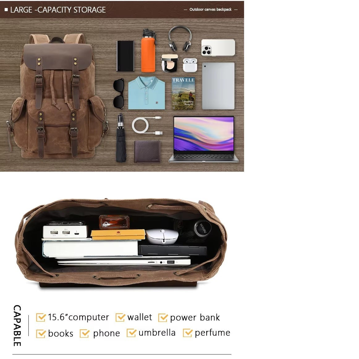 Brown Canvas Backpack — Darnell