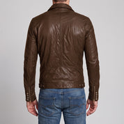 Men's Brown Leather Biker Jacket — Hooper