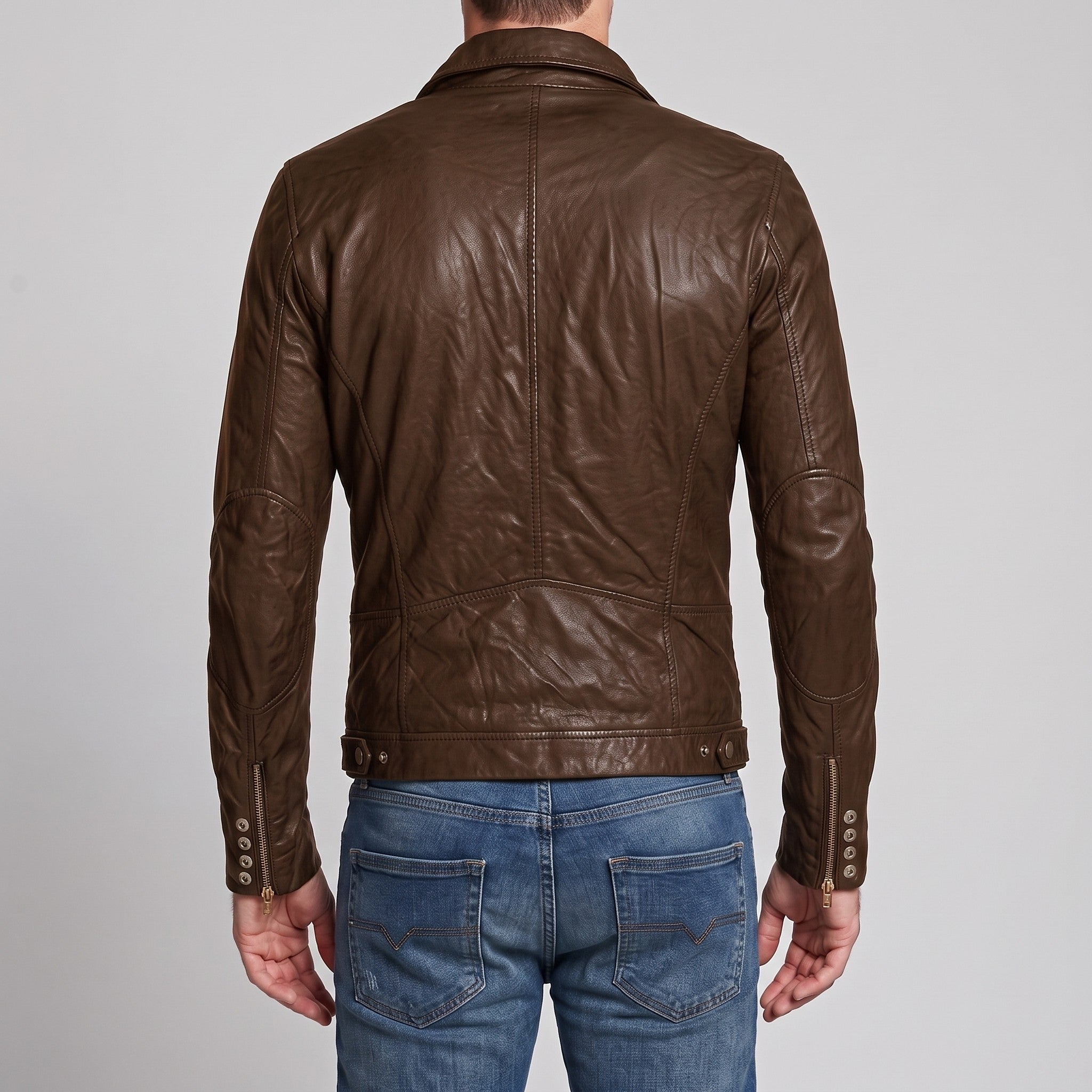 Men's Brown Leather Biker Jacket — Hooper