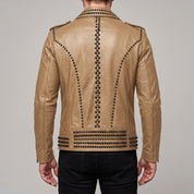 Men's Tan Studded Leather Biker Jacket — Abberthorpe