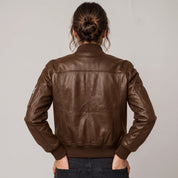 Women's Brown Leather Bomber Jacket — Benthall