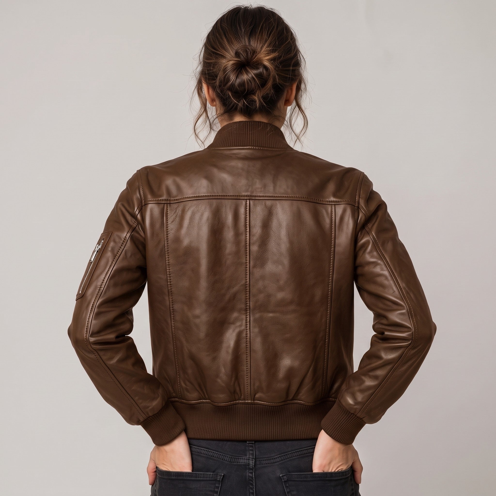 Women's Brown Leather Bomber Jacket — Benthall
