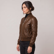 Women's Brown Leather Bomber Jacket — Benthall