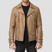 Men's Tan Quilted Leather Perfecto Biker Jacket — Culross