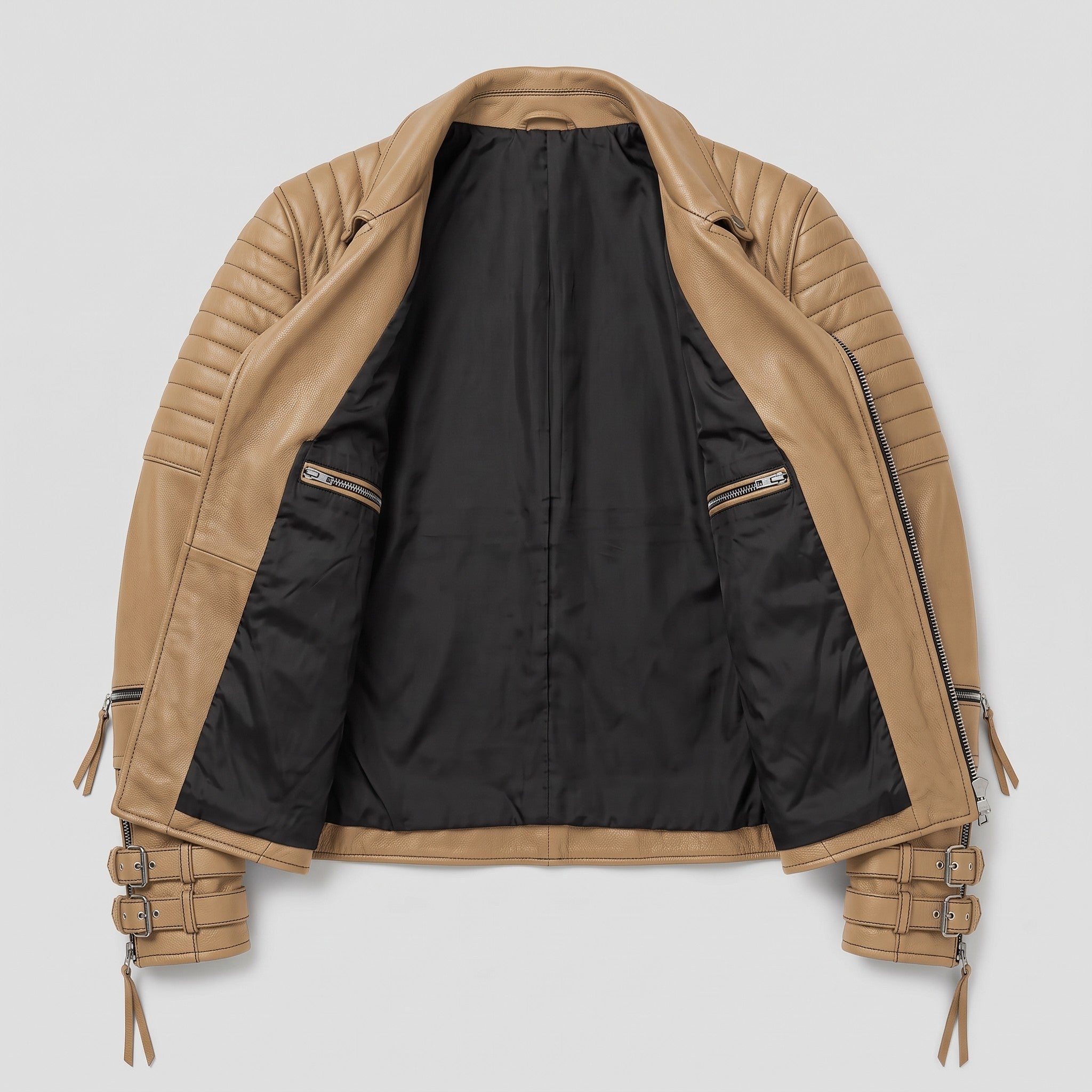 Men's Tan Quilted Leather Perfecto Biker Jacket — Culross