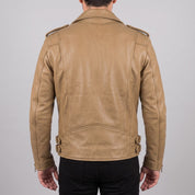 Men's Tan Leather Biker Jacket — Bagnall