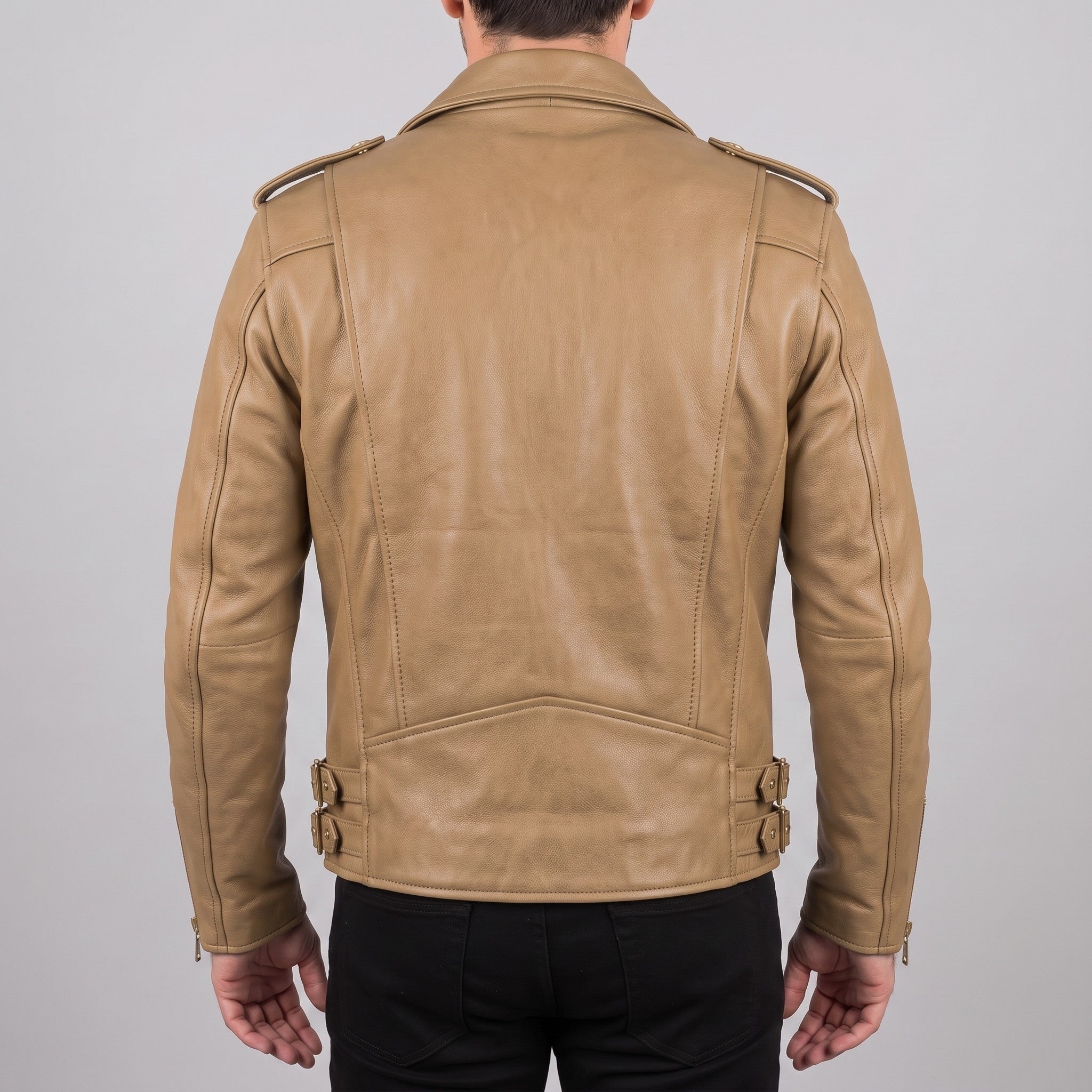 Men's Tan Leather Biker Jacket — Bagnall