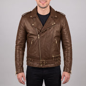 Men's Brown Leather Biker Jacket — Bagnall