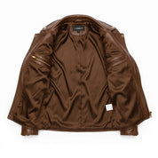 Men's Brown Leather Biker Jacket — Bagnall