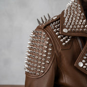 Men's Brown Studded Leather Perfecto Biker Jacket — Arbury