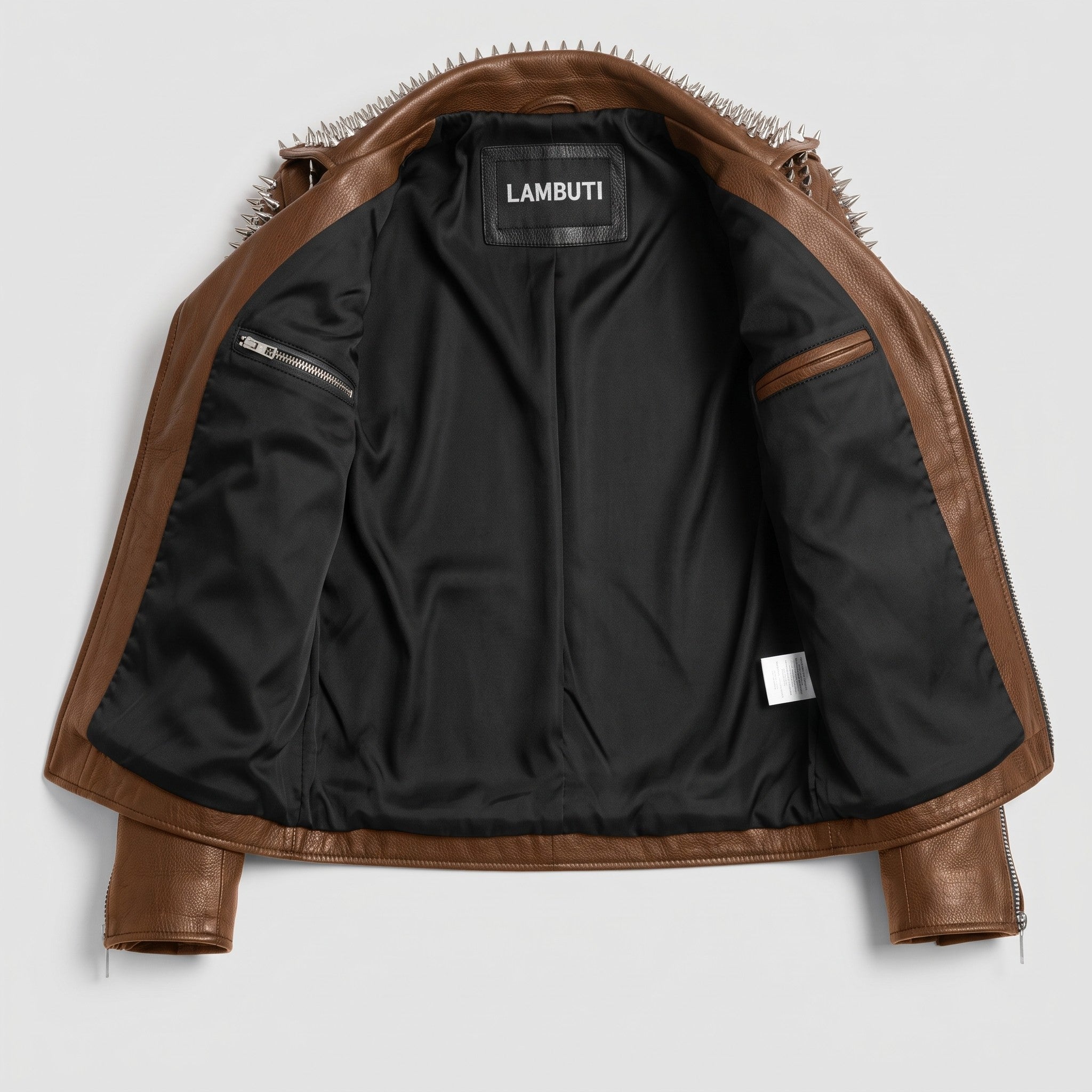 Men's Brown Studded Leather Perfecto Biker Jacket — Arbury