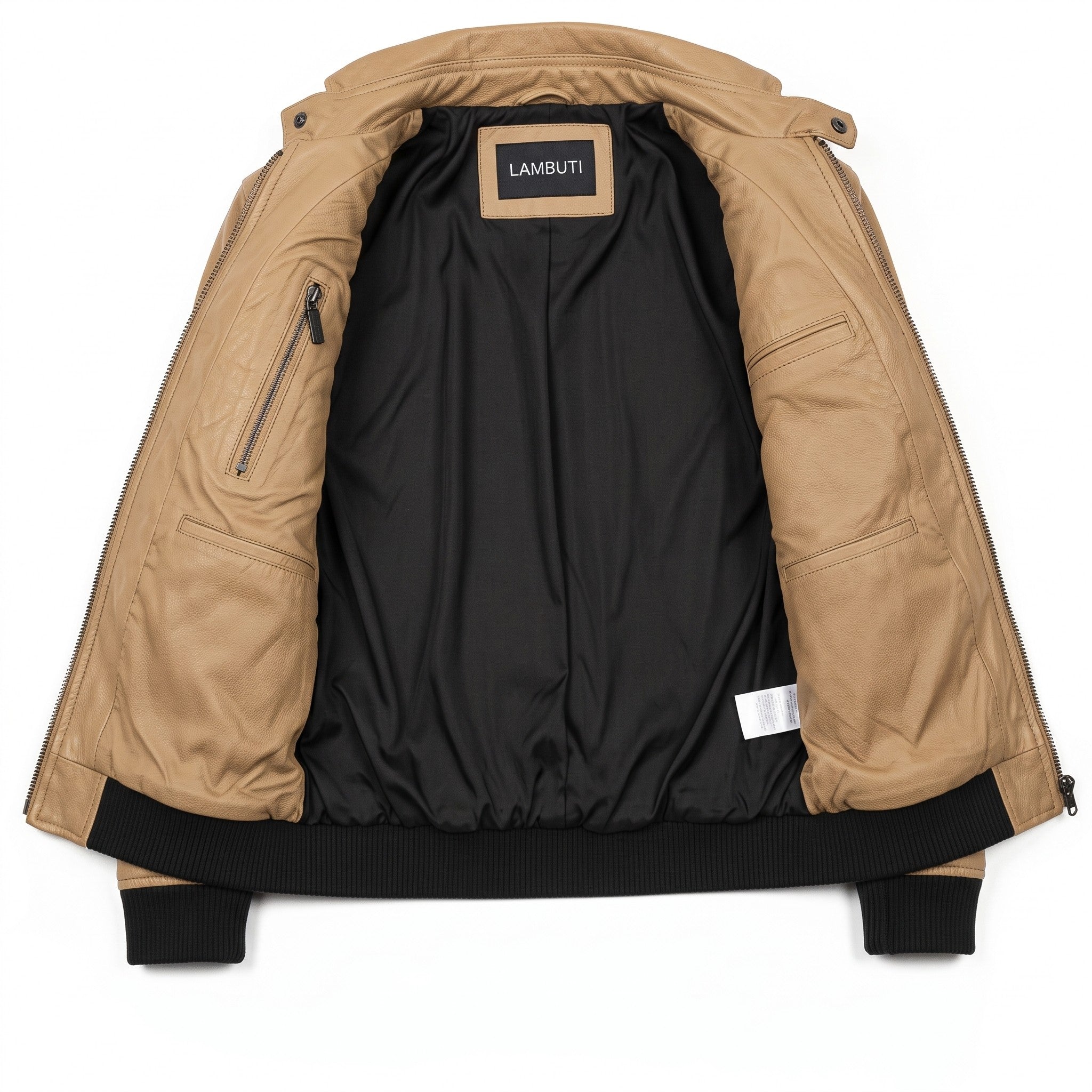 Men's Tan Leather Bomber Jacket — Blake