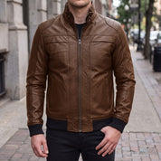 Men's Brown Leather Bomber Jacket — Blake