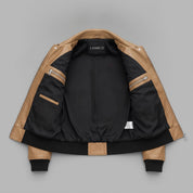 Men's Tan Leather Moto Bomber Jacket — Abberall