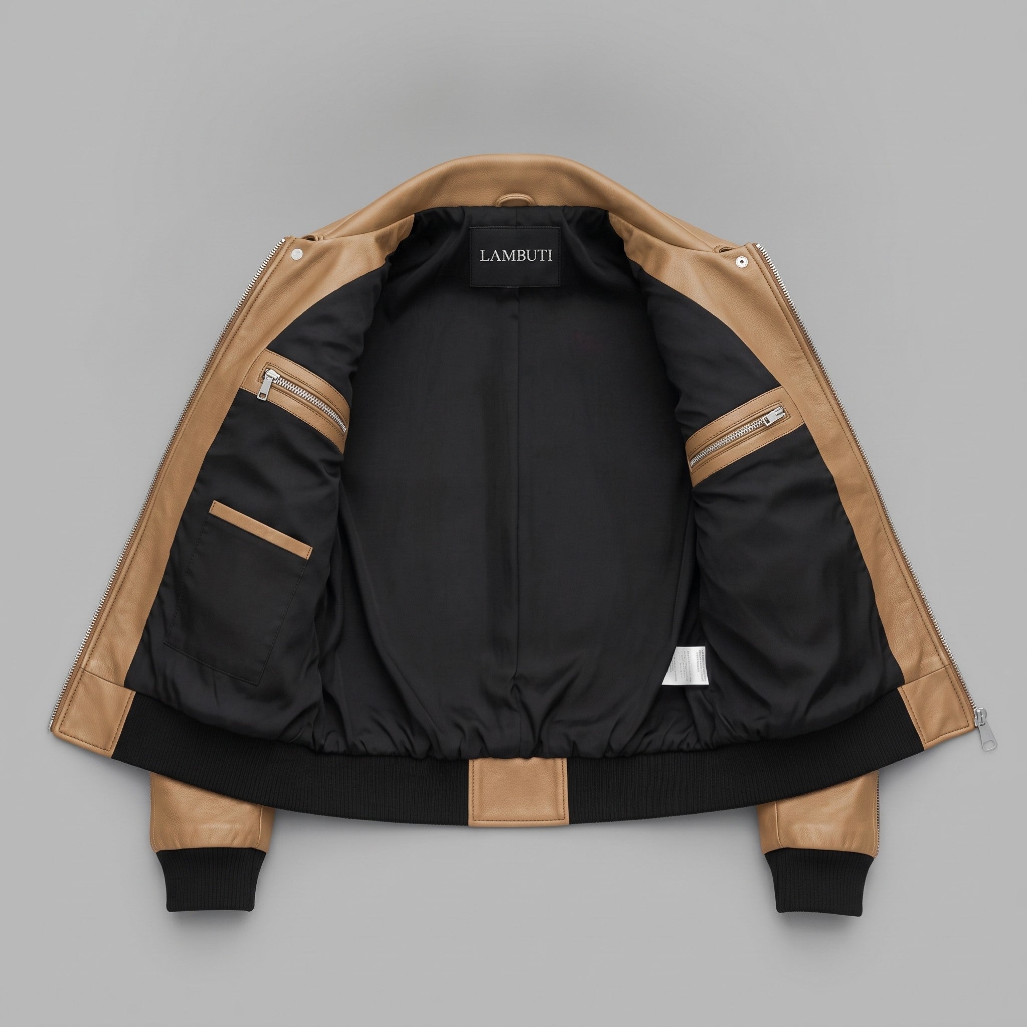 Men's Tan Leather Moto Bomber Jacket — Abberall