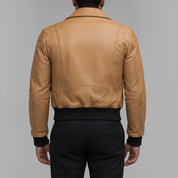 Men's Tan Leather Moto Bomber Jacket — Abberall